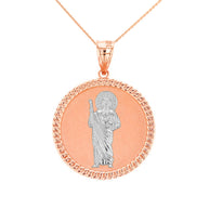 Solid Gold Jesus The Good Shepherd Cuban Link Circle Frame Medallion Pendant Necklace 1.34 