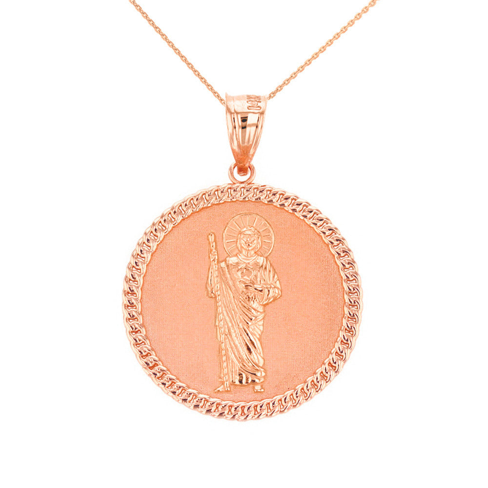 Solid Gold Jesus The Good Shepherd Cuban Link Circle Frame Medallion Pendant Necklace 1.34 