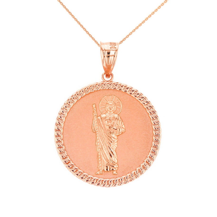 Solid Gold Jesus The Good Shepherd Cuban Link Circle Frame Medallion Pendant Necklace 1.34 
