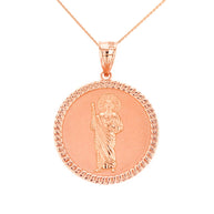 Solid Gold Jesus The Good Shepherd Cuban Link Circle Frame Medallion Pendant Necklace 1.34 
