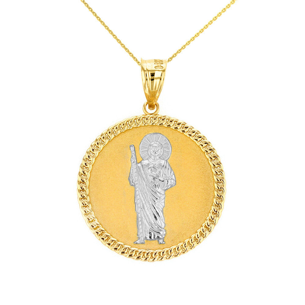 Solid Gold Jesus The Good Shepherd Cuban Link Circle Frame Medallion Pendant Necklace 1.34 