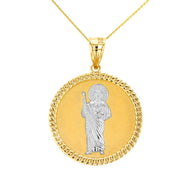 Solid Gold Jesus The Good Shepherd Cuban Link Circle Frame Medallion Pendant Necklace 1.34 