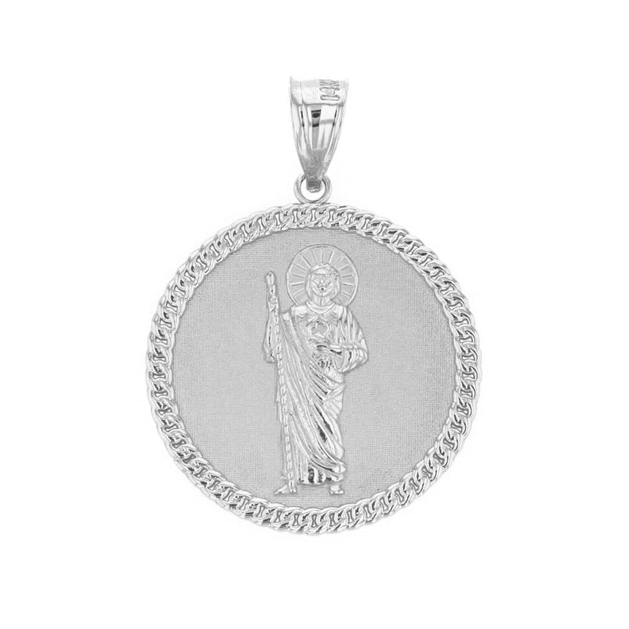 Sterling Silver Jesus The Good Shepherd Cuban Link Circle Frame Medallion Pendant Necklace 1.34 " (34 mm)