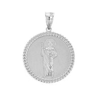 Sterling Silver Jesus The Good Shepherd Cuban Link Circle Frame Medallion Pendant Necklace 1.34 