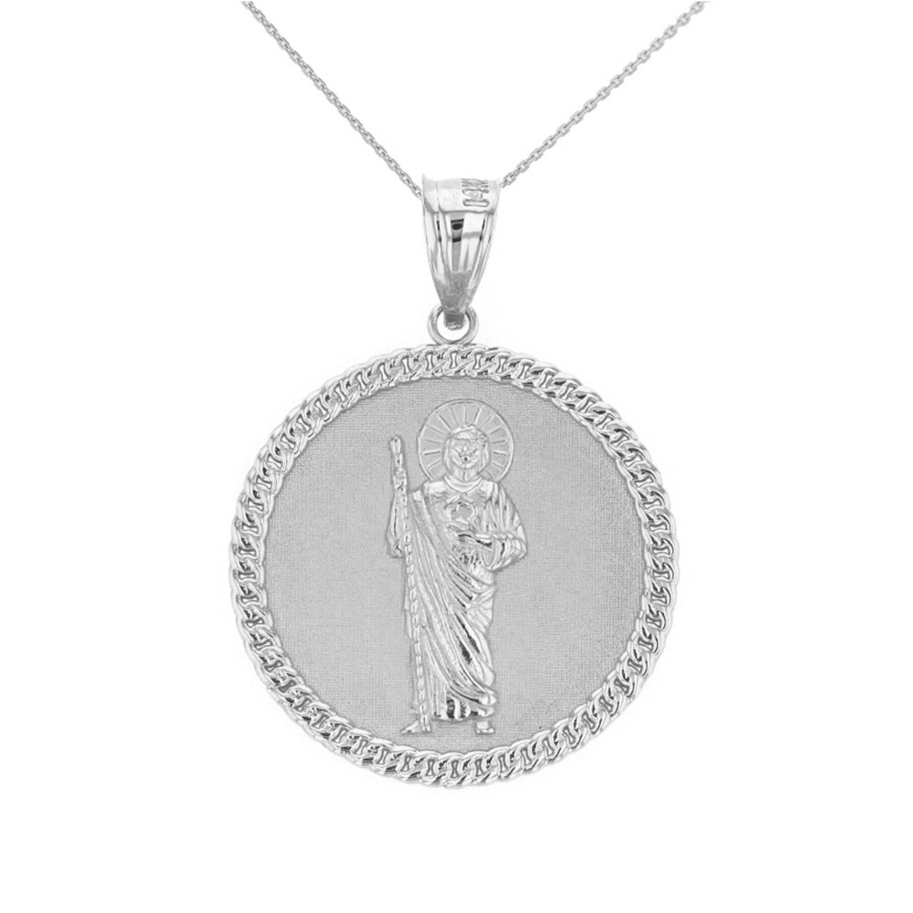 Sterling Silver Jesus The Good Shepherd Cuban Link Circle Frame Medallion Pendant Necklace 1.34 