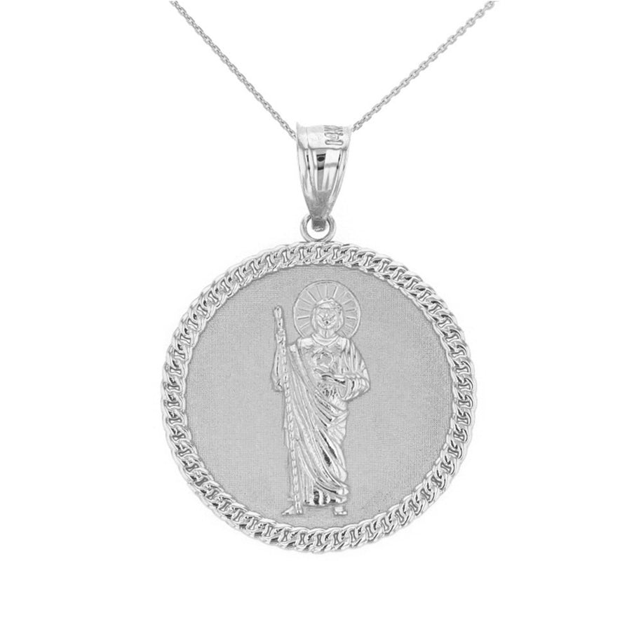 Sterling Silver Jesus The Good Shepherd Cuban Link Circle Frame Medallion Pendant Necklace 1.34 