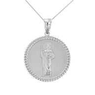 Sterling Silver Jesus The Good Shepherd Cuban Link Circle Frame Medallion Pendant Necklace 1.34 