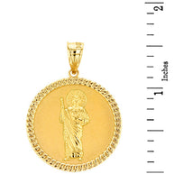 Solid Gold Jesus The Good Shepherd Cuban Link Circle Frame Medallion Pendant Necklace 1.34 