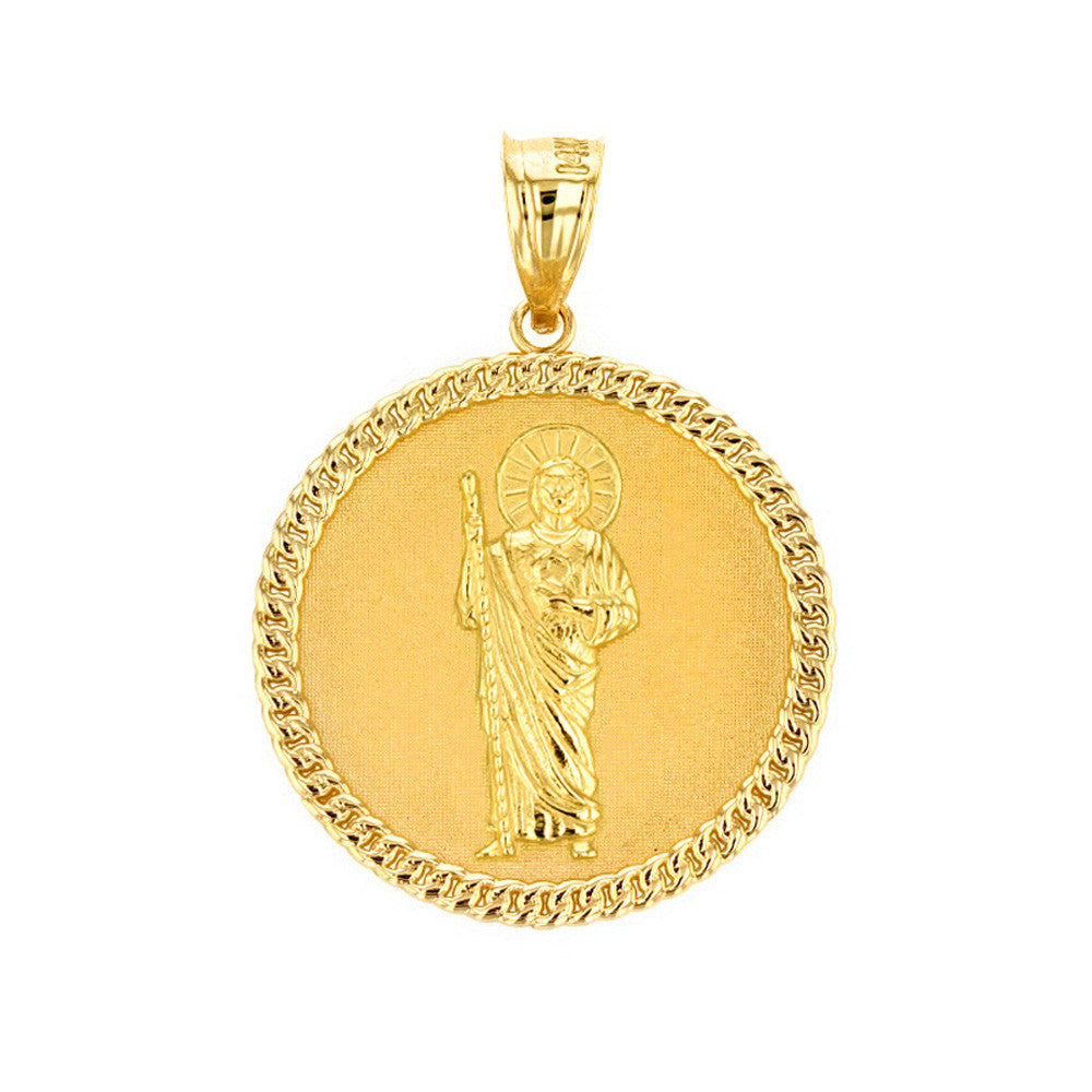 Solid Gold Jesus The Good Shepherd Cuban Link Circle Frame Medallion Pendant Necklace 1.34 
