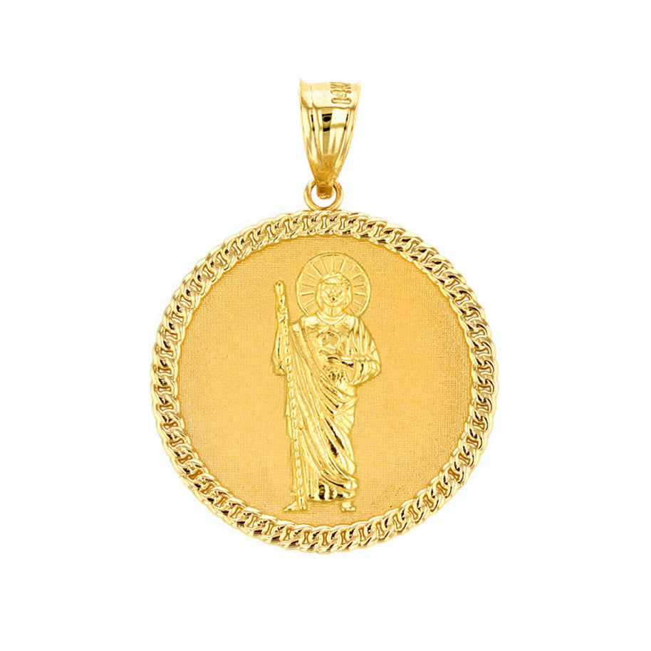 Solid Gold Jesus The Good Shepherd Cuban Link Circle Frame Medallion Pendant Necklace 1.34 