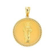 Solid Gold Jesus The Good Shepherd Cuban Link Circle Frame Medallion Pendant Necklace 1.34 