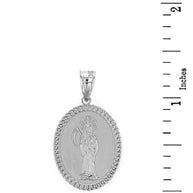 Sterling Silver Santa Muerte Cuban Link Frame Medallion Pendant Necklace 1.28
