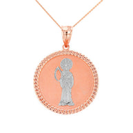 Solid Gold Santa Muerte Cuban Link Frame Medallion Pendant Necklace 1.28
