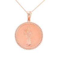 Solid Gold Santa Muerte Cuban Link Frame Medallion Pendant Necklace 1.28