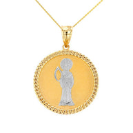 Solid Gold Santa Muerte Cuban Link Frame Medallion Pendant Necklace 1.28