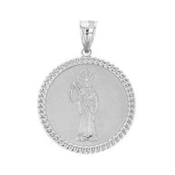 Sterling Silver Santa Muerte Cuban Link Frame Medallion Pendant Necklace 1.34 