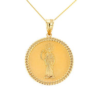 Solid Gold Santa Muerte Cuban Link Frame Medallion Pendant Necklace 1.28