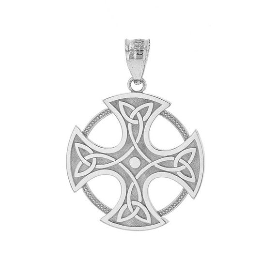 Sterling Silver Trinity Knot Celtic Cross Irish Pendant Necklace