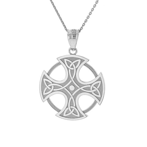 Sterling Silver Trinity Knot Celtic Cross Irish Pendant Necklace