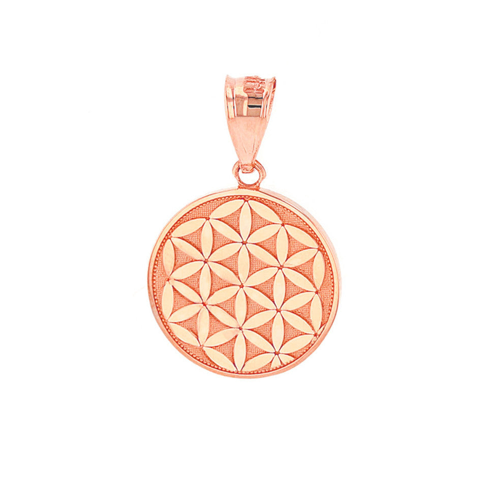 Solid Gold Flower of Life Dainty Disc Medallion Pendant Necklace (Available in Yellow/Rose/White Gold)