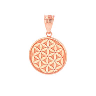 Solid Gold Flower of Life Dainty Disc Medallion Pendant Necklace (Available in Yellow/Rose/White Gold)