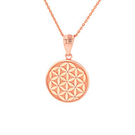 Solid Gold Flower of Life Dainty Disc Medallion Pendant Necklace (Available in Yellow/Rose/White Gold)