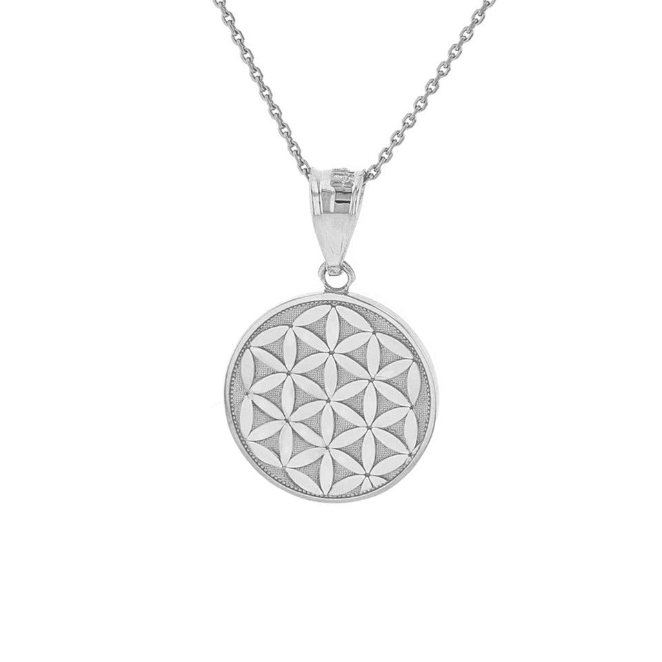 Solid Gold Flower of Life Dainty Disc Medallion Pendant Necklace (Available in Yellow/Rose/White Gold)