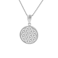 Solid Gold Flower of Life Dainty Disc Medallion Pendant Necklace (Available in Yellow/Rose/White Gold)