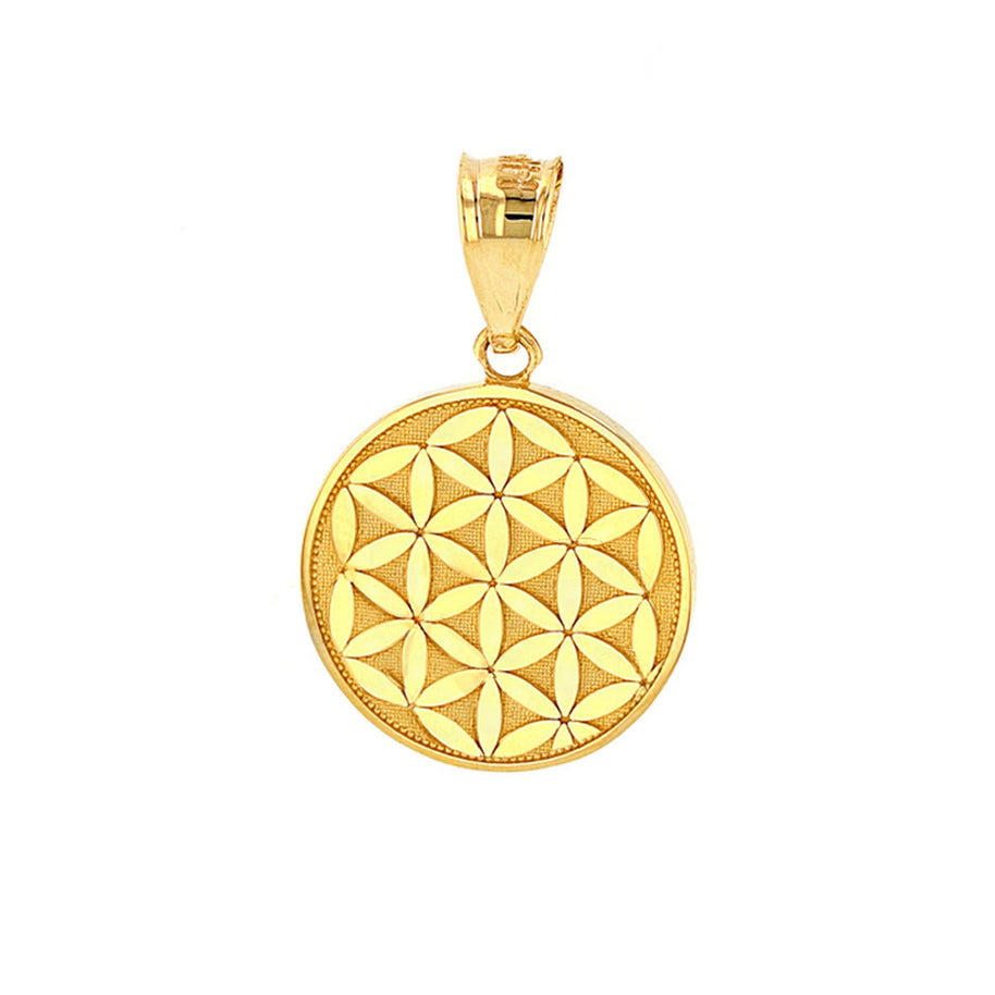 Solid Gold Flower of Life Dainty Disc Medallion Pendant Necklace (Available in Yellow/Rose/White Gold)