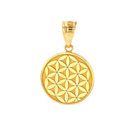 Solid Gold Flower of Life Dainty Disc Medallion Pendant Necklace (Available in Yellow/Rose/White Gold)