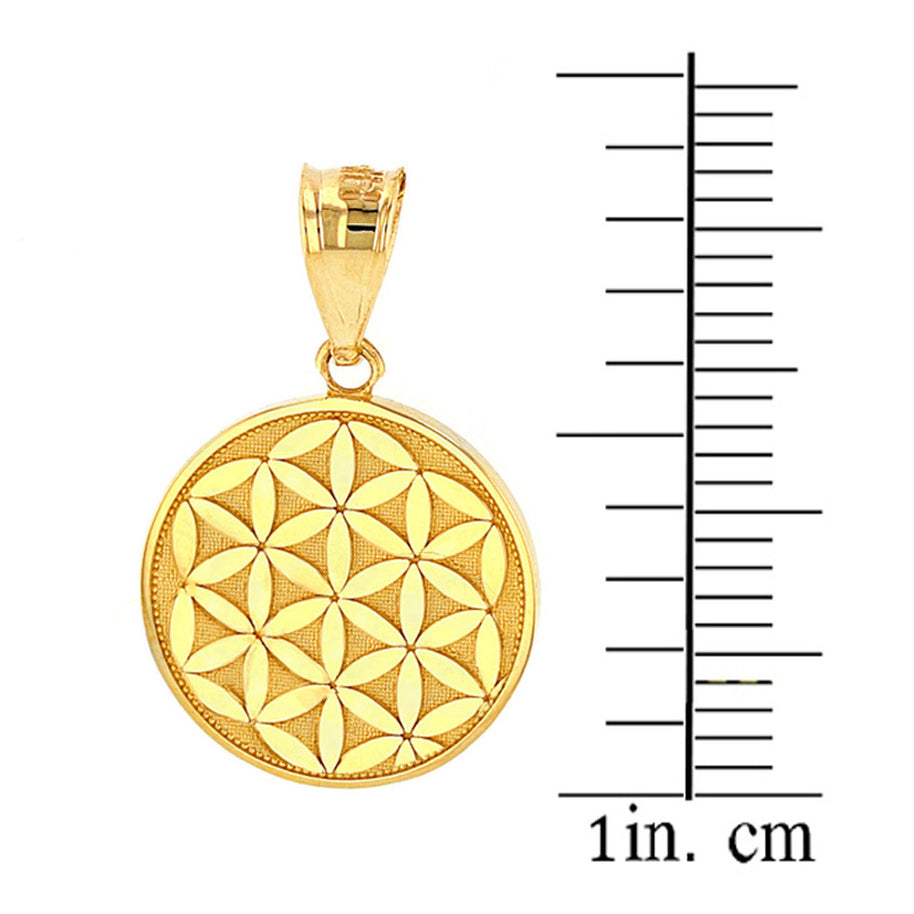 Solid Gold Flower of Life Dainty Disc Medallion Pendant Necklace (Available in Yellow/Rose/White Gold)