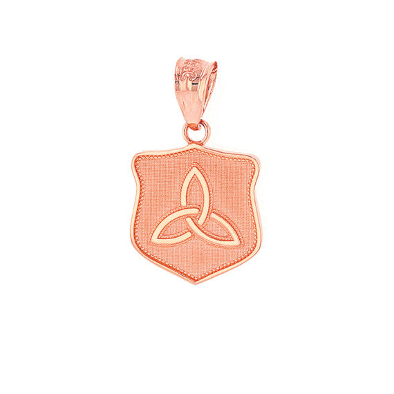 Solid Rose Gold Trinity Shield Triquetra Celtic Knot Pendant Necklace