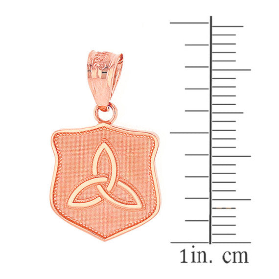 Solid Rose Gold Trinity Shield Triquetra Celtic Knot Pendant Necklace