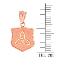 Solid Rose Gold Trinity Shield Triquetra Celtic Knot Pendant Necklace