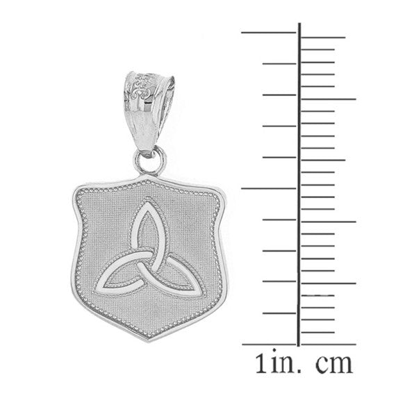 Solid White Gold Trinity Shield Triquetra Celtic Knot Pendant Necklace