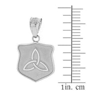 Solid White Gold Trinity Shield Triquetra Celtic Knot Pendant Necklace