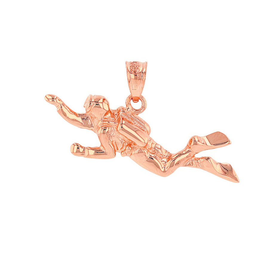 Solid Gold Ocean Scuba Diver Underwater Exploration Pendant Necklace (Available in Yellow/Rose/White Gold)