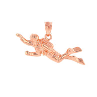 Solid Gold Ocean Scuba Diver Underwater Exploration Pendant Necklace (Available in Yellow/Rose/White Gold)