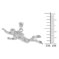.925 Sterling Silver Ocean Scuba Diver Underwater Exploration Pendant Necklace