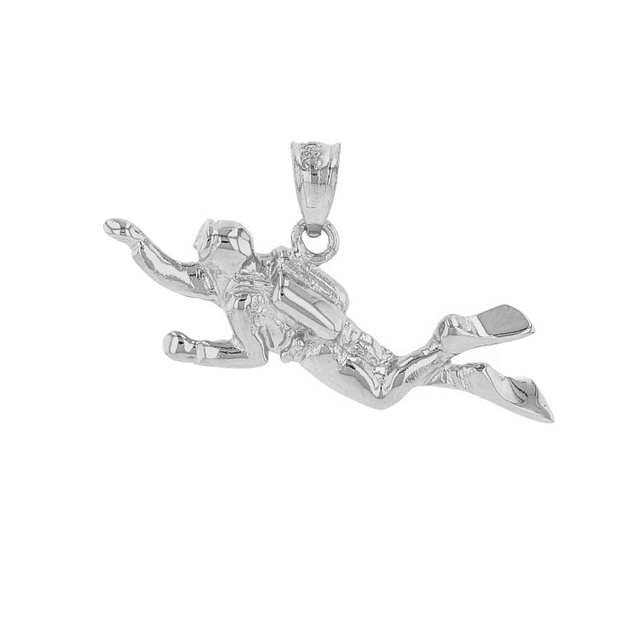 .925 Sterling Silver Ocean Scuba Diver Underwater Exploration Pendant Necklace