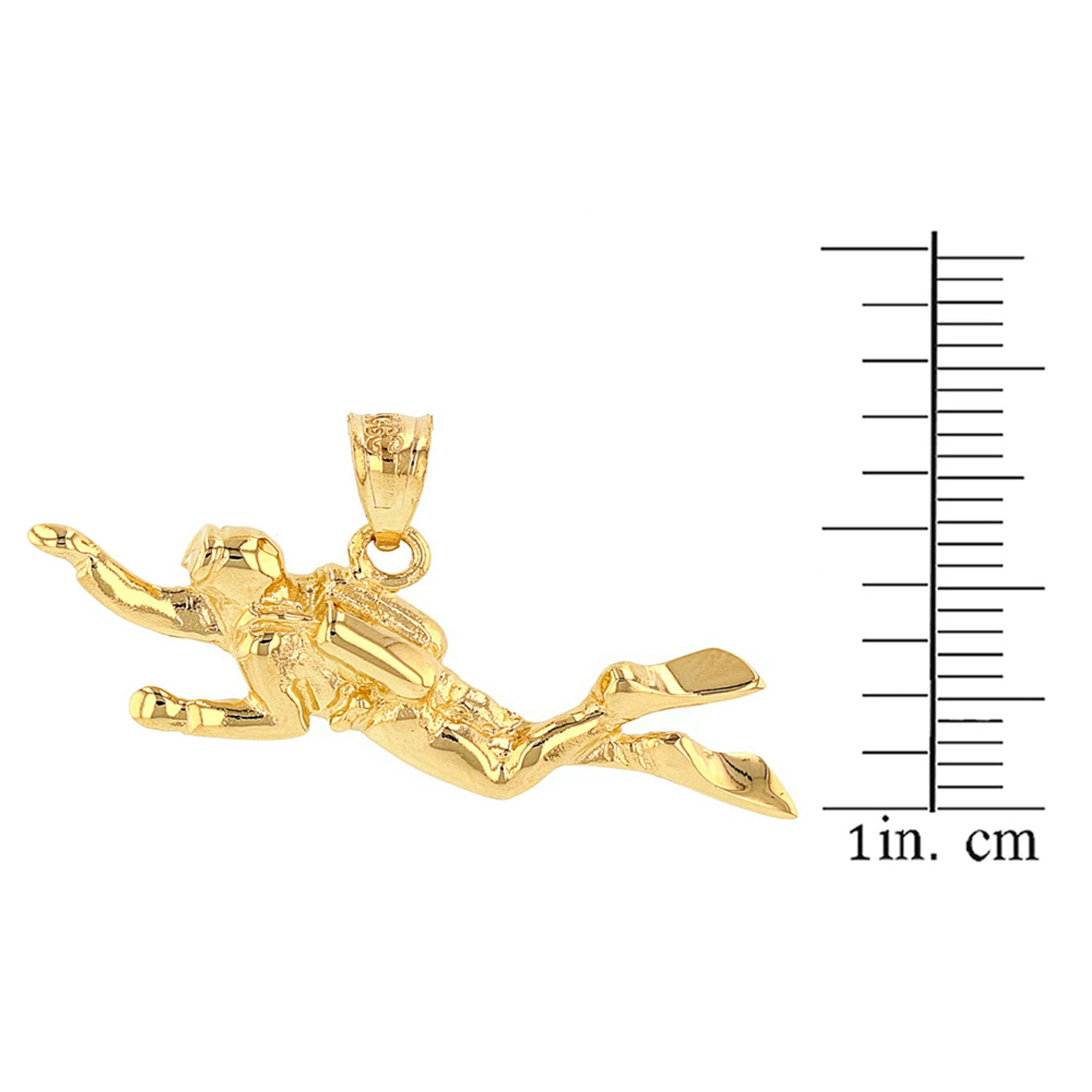 Solid Gold Ocean Scuba Diver Underwater Exploration Pendant Necklace (Available in Yellow/Rose/White Gold)