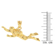 Solid Gold Ocean Scuba Diver Underwater Exploration Pendant Necklace (Available in Yellow/Rose/White Gold)