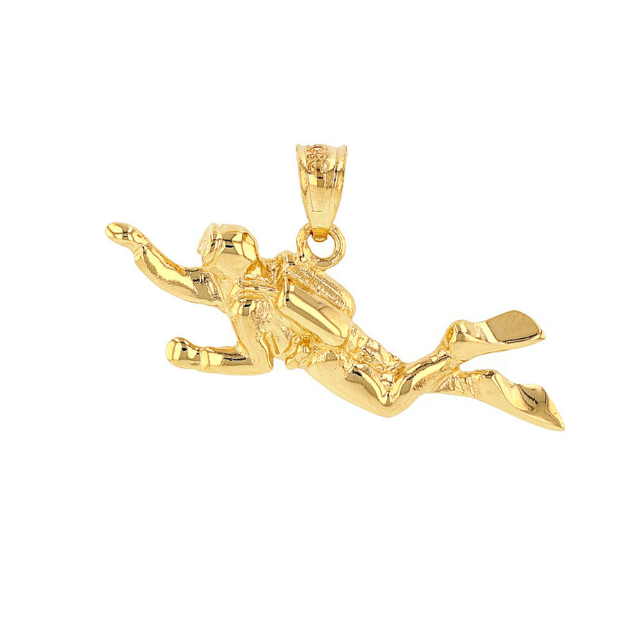 Solid Gold Ocean Scuba Diver Underwater Exploration Pendant Necklace (Available in Yellow/Rose/White Gold)