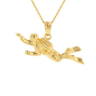 Solid Gold Ocean Scuba Diver Underwater Exploration Pendant Necklace (Available in Yellow/Rose/White Gold)