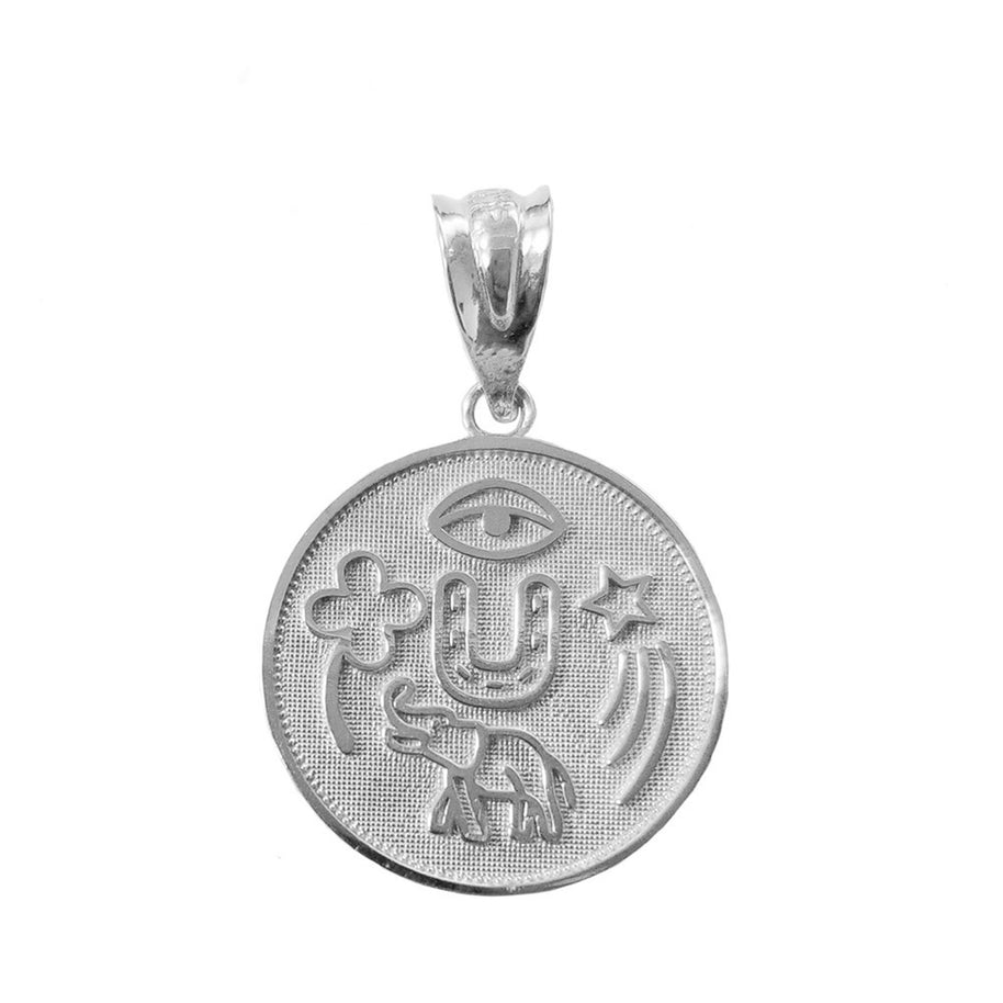 Solid Gold Lucky Charms Amulet Good Luck Disc Medallion Pendant Necklace (Available in Yellow/Rose/White Gold)