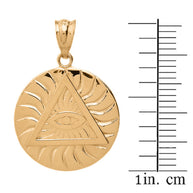 Gold All Seeing Eye of Providence Sun Pyramid Illuminati Pendaant Necklace (Available In Yellow/Rose/White/Two Tone Gold Gold)