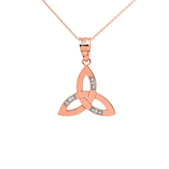 Solid Gold Diamond Celtic Trinity Knot Pendant Necklace(Available In Yellow/Rose/White Gold)