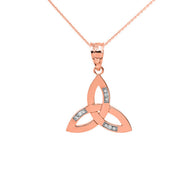 Solid Gold Diamond Celtic Trinity Knot Pendant Necklace(Available In Yellow/Rose/White Gold)