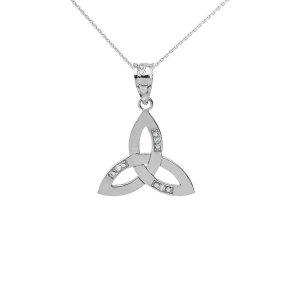 Solid Gold Diamond Celtic Trinity Knot Pendant Necklace(Available In Yellow/Rose/White Gold)