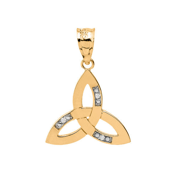 Solid Gold Diamond Celtic Trinity Knot Pendant Necklace(Available In Yellow/Rose/White Gold)